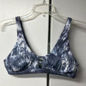 Athleta brand light blue and white bikini top with removable pads.